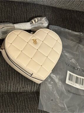 Victoria's Secret Cream Quilted Heart Crossbody Purse